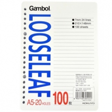 渡边(Gambol) A5，20孔夹，100页活页纸 活页笔记本替芯#LL1101